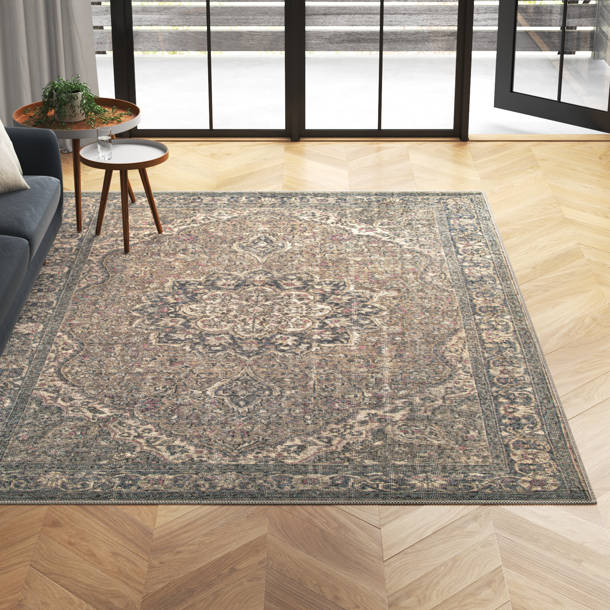 Langley Street Bria Machine Washable Oriental Blue/Dusty Coral Area Rug